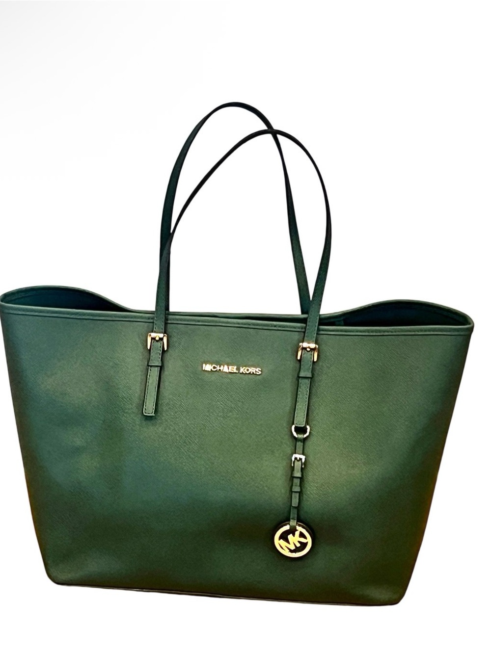Michael Kors Jet Set Travel Large Leather Forest Green Tote Bag